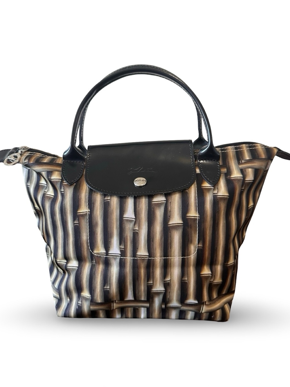Longchamp Le Pliage Limited Edition Bamboo Print Top Handle Bag - Like New
